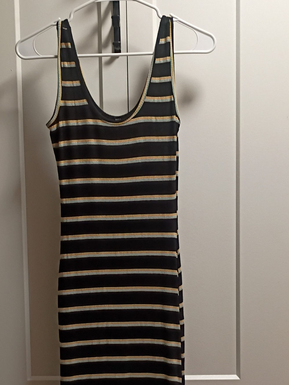 Fate Black Midi Dress with Cream and Gold Stripes